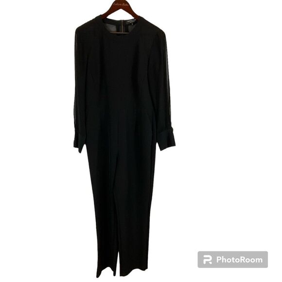 Rachael Roy Black Chiffon Sleeve Back Straight Leg Jumpsuit Romper Women Sz 10 - Picture 1 of 12